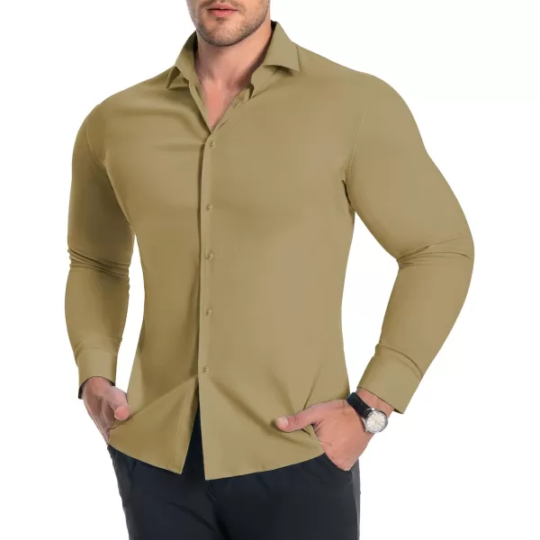 Alimens &amp; Gentle Men's Muscle Fit Dress Shirts Stretch Slim Fit Long Sleeve Button Down Shirts Business Formal Dress Shirts