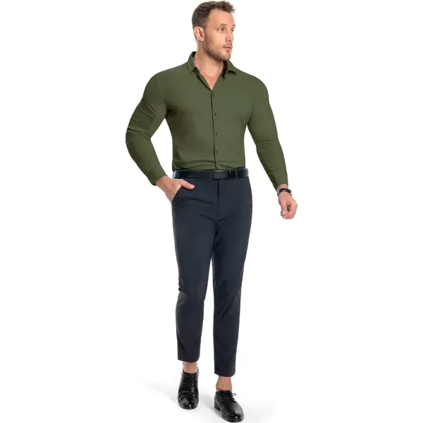 Alimens &amp; Gentle Men's Muscle Fit Dress Shirts Stretch Slim Fit Long Sleeve Button Down Shirts Business Formal Dress Shirts