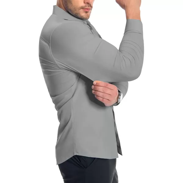 Alimens &amp; Gentle Men's Muscle Fit Dress Shirts Stretch Slim Fit Long Sleeve Button Down Shirts Business Formal Dress Shirts
