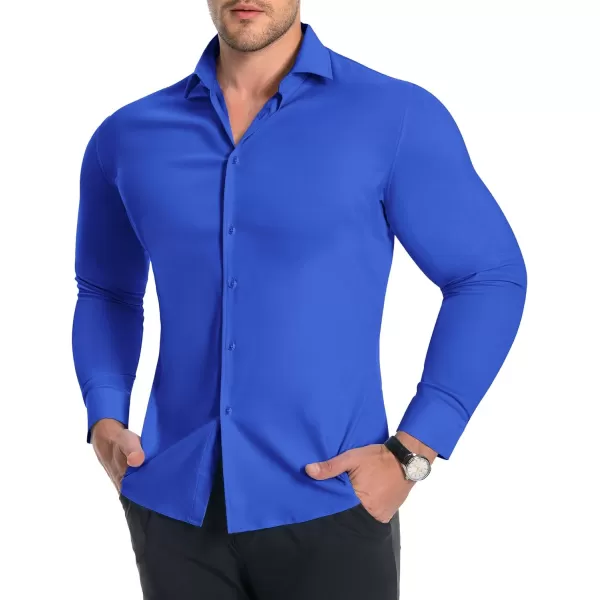 Alimens &amp; Gentle Men's Muscle Fit Dress Shirts Stretch Slim Fit Long Sleeve Button Down Shirts Business Formal Dress Shirts