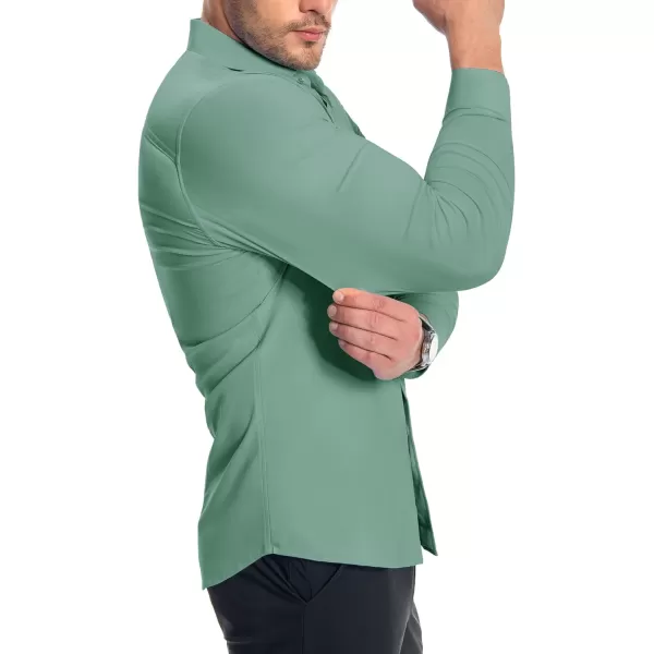 Alimens &amp; Gentle Men's Muscle Fit Dress Shirts Stretch Slim Fit Long Sleeve Button Down Shirts Business Formal Dress Shirts