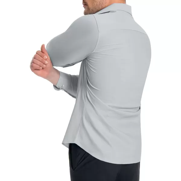 Alimens &amp; Gentle Men's Muscle Fit Dress Shirts Stretch Slim Fit Long Sleeve Button Down Shirts Business Formal Dress Shirts