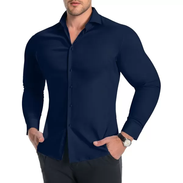 Alimens &amp; Gentle Men's Muscle Fit Dress Shirts Stretch Slim Fit Long Sleeve Button Down Shirts Business Formal Dress Shirts