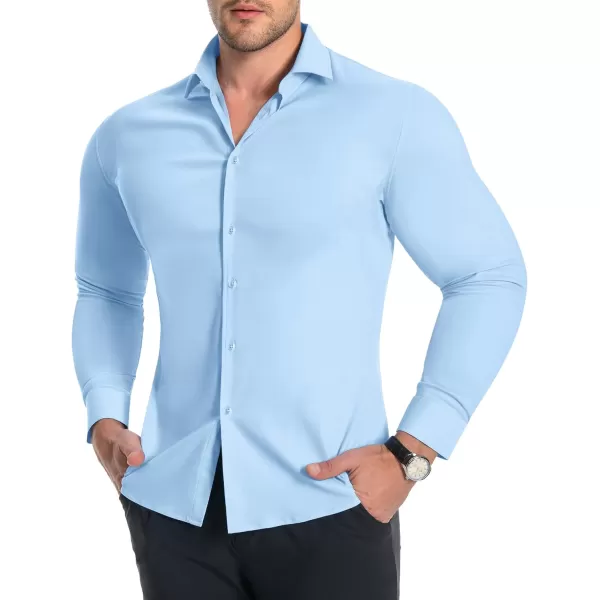 Alimens &amp; Gentle Men's Muscle Fit Dress Shirts Stretch Slim Fit Long Sleeve Button Down Shirts Business Formal Dress Shirts