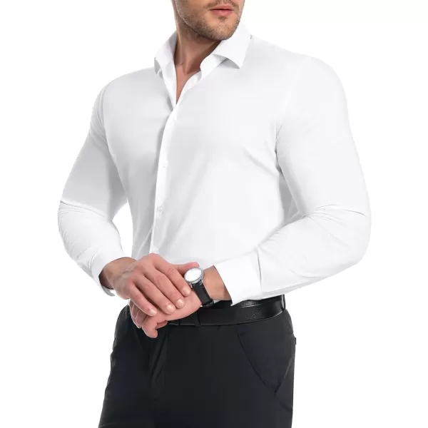 Alimens &amp; Gentle Men's Muscle Fit Dress Shirts Stretch Slim Fit Long Sleeve Button Down Shirts Business Formal Dress Shirts