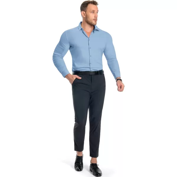 Alimens &amp; Gentle Men's Muscle Fit Dress Shirts Stretch Slim Fit Long Sleeve Button Down Shirts Business Formal Dress Shirts
