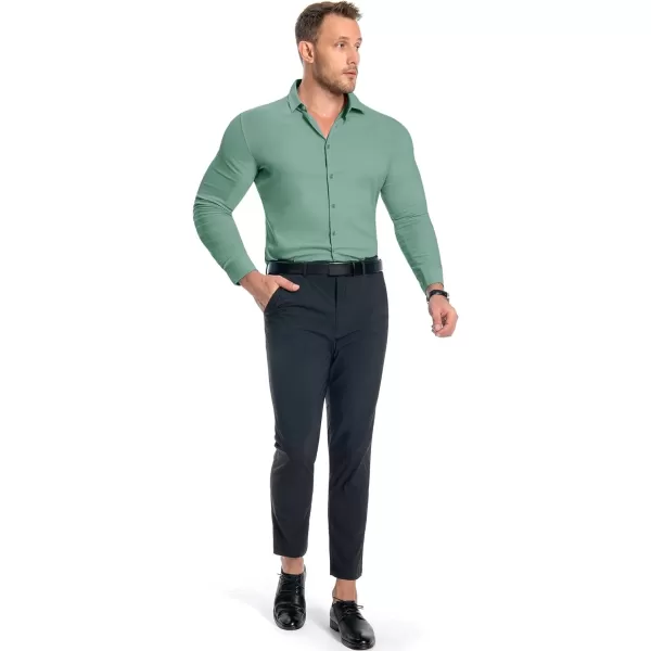 Alimens &amp; Gentle Men's Muscle Fit Dress Shirts Stretch Slim Fit Long Sleeve Button Down Shirts Business Formal Dress Shirts