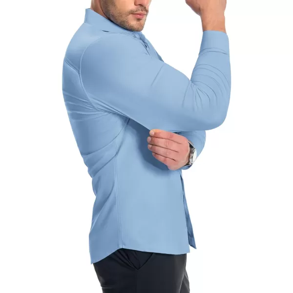 Alimens &amp; Gentle Men's Muscle Fit Dress Shirts Stretch Slim Fit Long Sleeve Button Down Shirts Business Formal Dress Shirts