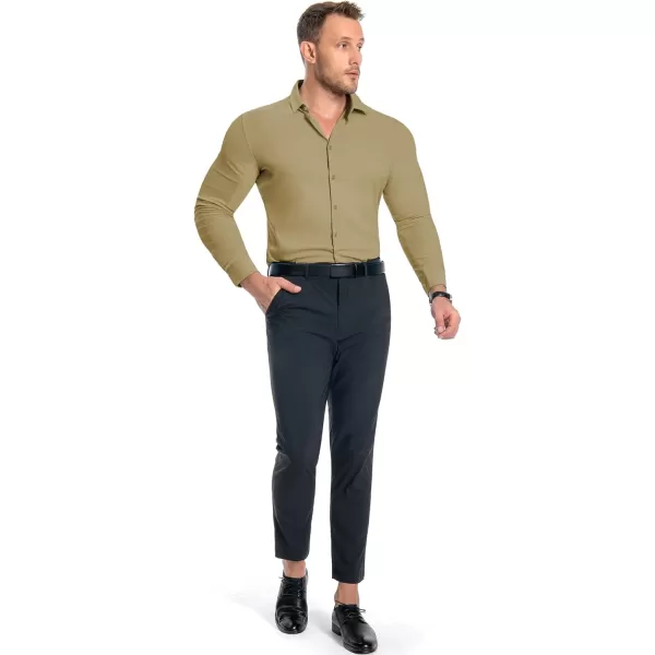 Alimens &amp; Gentle Men's Muscle Fit Dress Shirts Stretch Slim Fit Long Sleeve Button Down Shirts Business Formal Dress Shirts