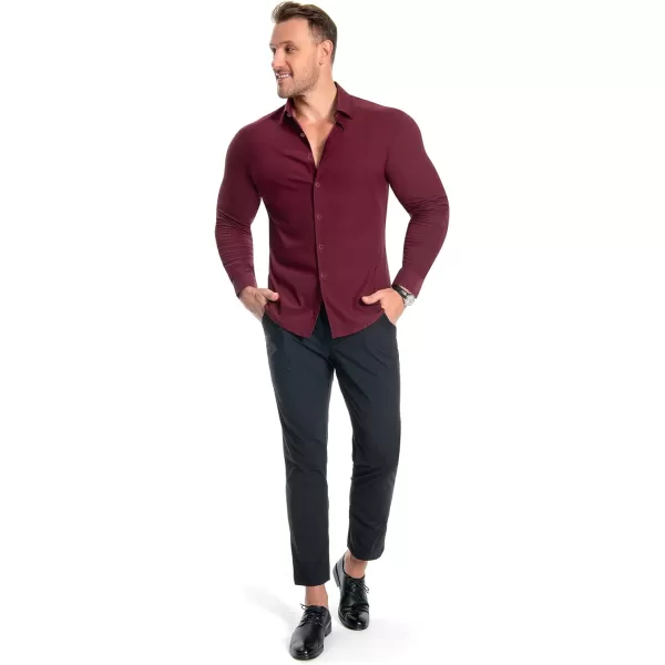Alimens &amp; Gentle Men's Muscle Fit Dress Shirts Stretch Slim Fit Long Sleeve Button Down Shirts Business Formal Dress Shirts