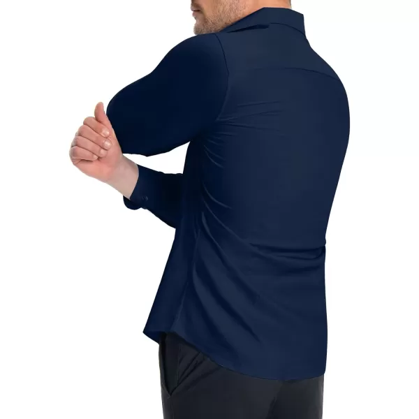 Alimens &amp; Gentle Men's Muscle Fit Dress Shirts Stretch Slim Fit Long Sleeve Button Down Shirts Business Formal Dress Shirts
