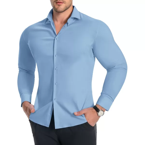 Alimens &amp; Gentle Men's Muscle Fit Dress Shirts Stretch Slim Fit Long Sleeve Button Down Shirts Business Formal Dress Shirts