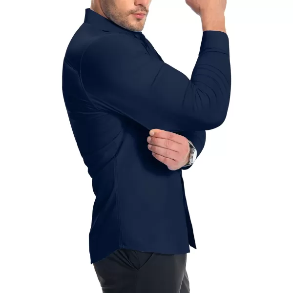 Alimens &amp; Gentle Men's Muscle Fit Dress Shirts Stretch Slim Fit Long Sleeve Button Down Shirts Business Formal Dress Shirts