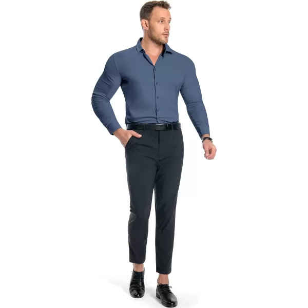 Alimens &amp; Gentle Men's Muscle Fit Dress Shirts Stretch Slim Fit Long Sleeve Button Down Shirts Business Formal Dress Shirts
