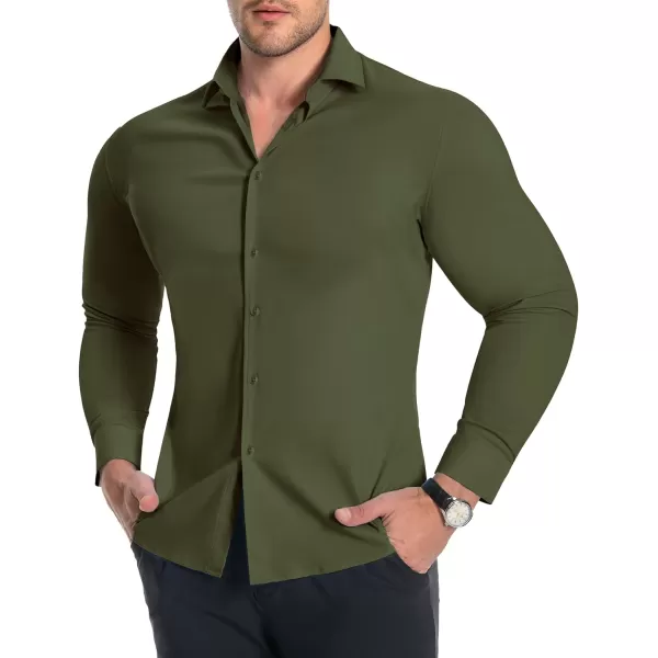 Alimens &amp; Gentle Men's Muscle Fit Dress Shirts Stretch Slim Fit Long Sleeve Button Down Shirts Business Formal Dress Shirts