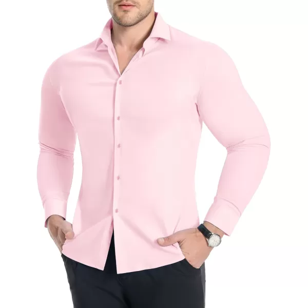 Alimens &amp; Gentle Men's Muscle Fit Dress Shirts Stretch Slim Fit Long Sleeve Button Down Shirts Business Formal Dress Shirts