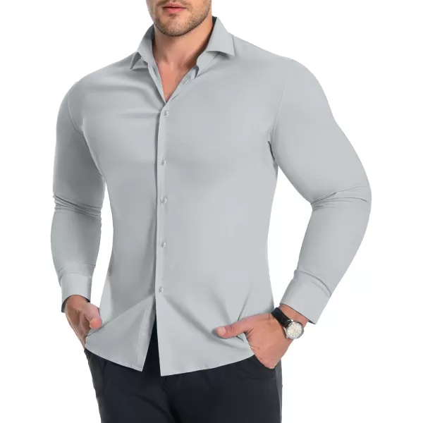 Alimens &amp; Gentle Men's Muscle Fit Dress Shirts Stretch Slim Fit Long Sleeve Button Down Shirts Business Formal Dress Shirts