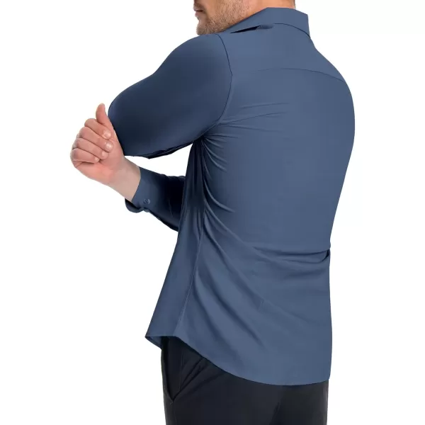 Alimens &amp; Gentle Men's Muscle Fit Dress Shirts Stretch Slim Fit Long Sleeve Button Down Shirts Business Formal Dress Shirts