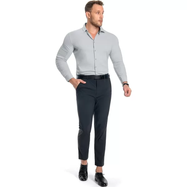Alimens &amp; Gentle Men's Muscle Fit Dress Shirts Stretch Slim Fit Long Sleeve Button Down Shirts Business Formal Dress Shirts