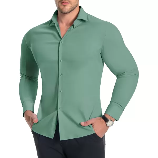 Alimens &amp; Gentle Men's Muscle Fit Dress Shirts Stretch Slim Fit Long Sleeve Button Down Shirts Business Formal Dress Shirts