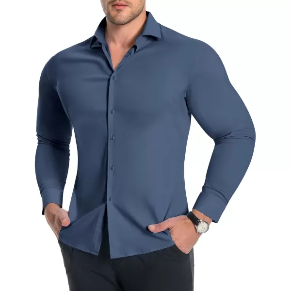 Alimens &amp; Gentle Men's Muscle Fit Dress Shirts Stretch Slim Fit Long Sleeve Button Down Shirts Business Formal Dress Shirts