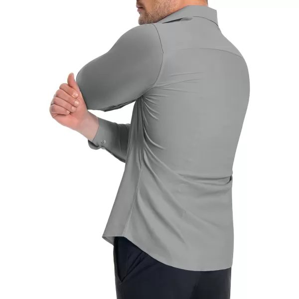 Alimens &amp; Gentle Men's Muscle Fit Dress Shirts Stretch Slim Fit Long Sleeve Button Down Shirts Business Formal Dress Shirts