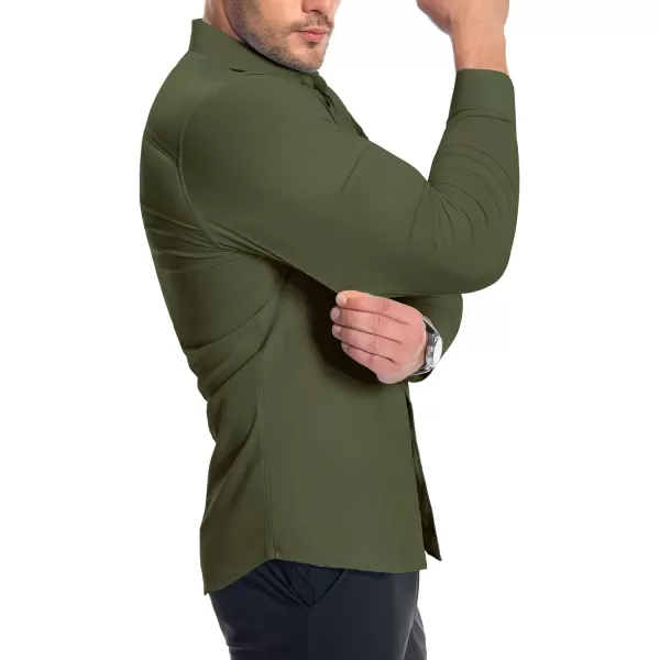 Alimens &amp; Gentle Men's Muscle Fit Dress Shirts Stretch Slim Fit Long Sleeve Button Down Shirts Business Formal Dress Shirts