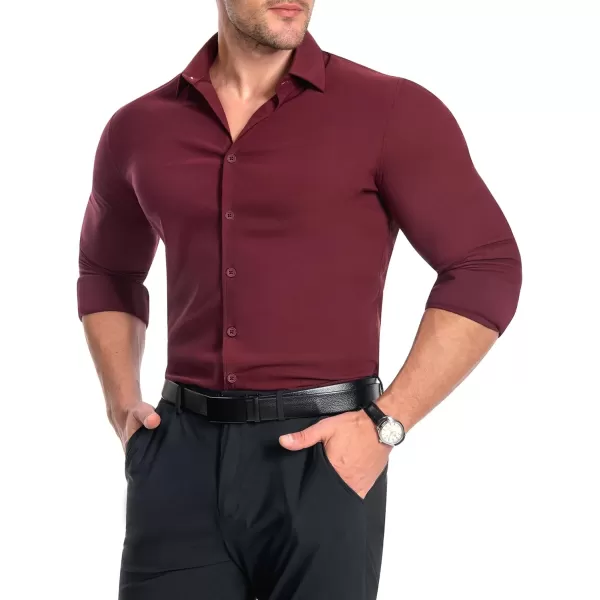 Alimens &amp; Gentle Men's Muscle Fit Dress Shirts Stretch Slim Fit Long Sleeve Button Down Shirts Business Formal Dress Shirts