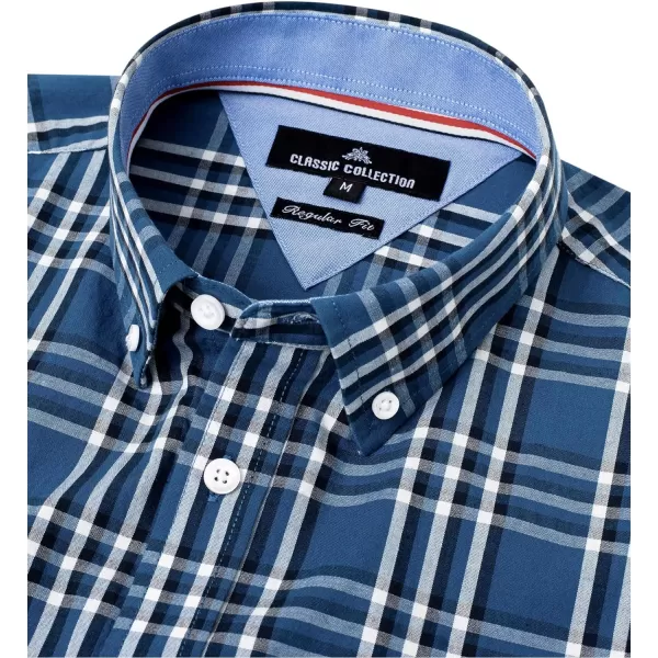 Alimens &amp; Gentle Men's Plaid Button Down Shirts Cotton Long Sleeve Dress Shirts Regular Fit Gingham Shirts