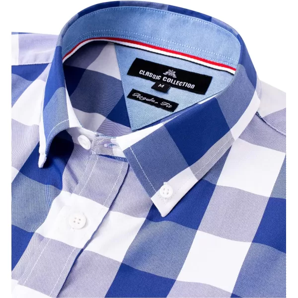 Alimens &amp; Gentle Men's Plaid Button Down Shirts Cotton Long Sleeve Dress Shirts Regular Fit Gingham Shirts