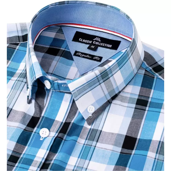 Alimens &amp; Gentle Men's Plaid Button Down Shirts Cotton Long Sleeve Dress Shirts Regular Fit Gingham Shirts