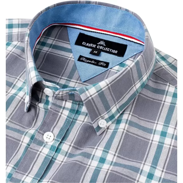 Alimens &amp; Gentle Men's Plaid Button Down Shirts Cotton Long Sleeve Dress Shirts Regular Fit Gingham Shirts