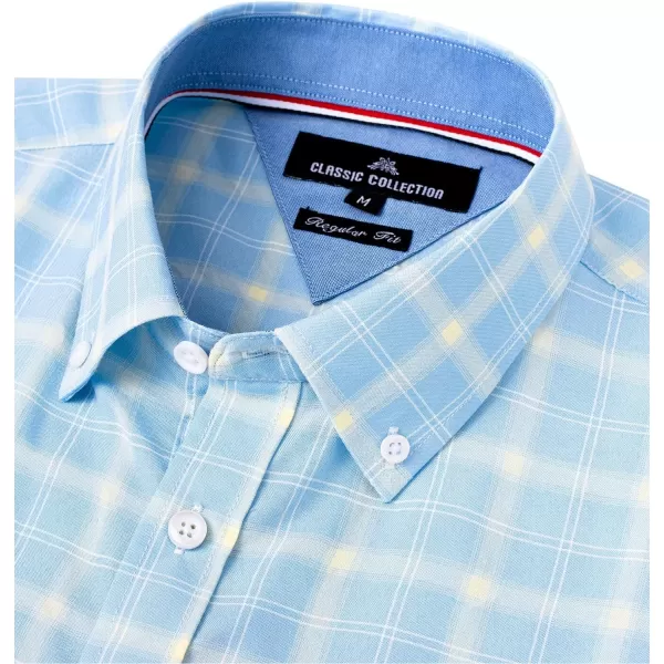 Alimens &amp; Gentle Men's Plaid Button Down Shirts Cotton Long Sleeve Dress Shirts Regular Fit Gingham Shirts