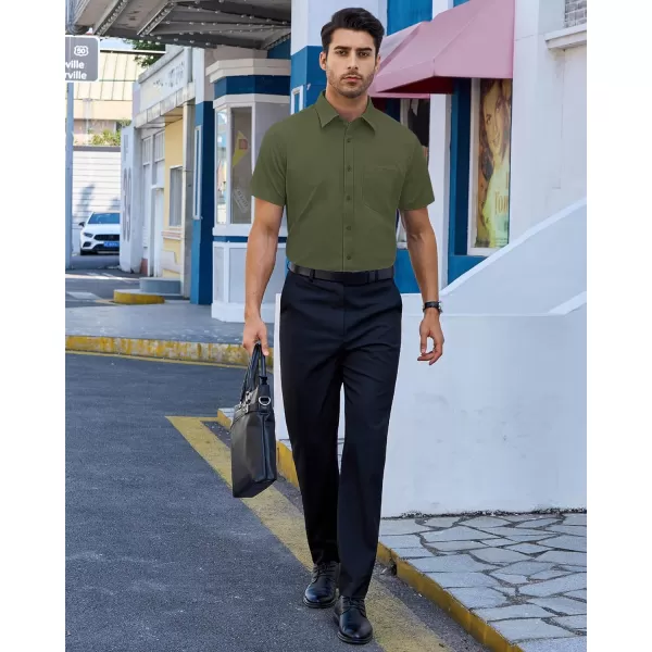 Alimens &amp; Gentle Mens Short Sleeve Dress Shirts Regular Fit Cotton Stretch Wrinkle-Resistant Button Down Shirts
