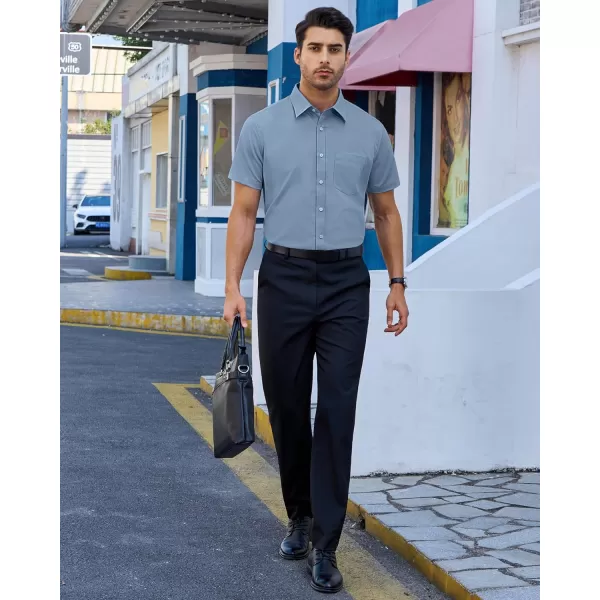 Alimens &amp; Gentle Mens Short Sleeve Dress Shirts Regular Fit Cotton Stretch Wrinkle-Resistant Button Down Shirts