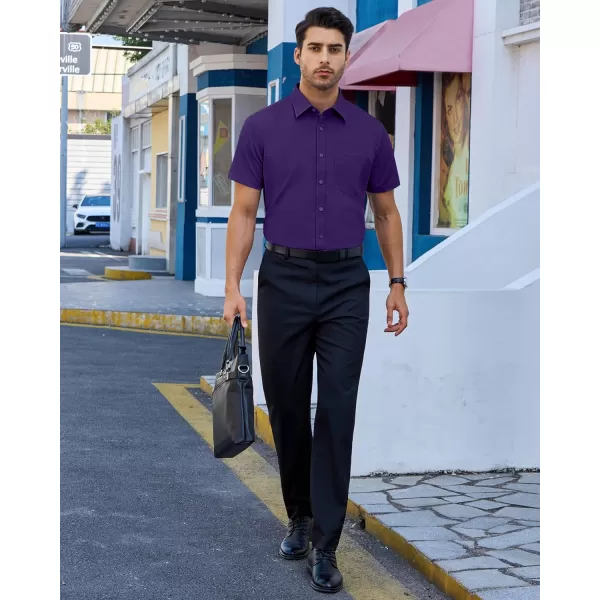Alimens &amp; Gentle Mens Short Sleeve Dress Shirts Regular Fit Cotton Stretch Wrinkle-Resistant Button Down Shirts