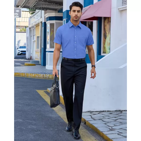 Alimens &amp; Gentle Mens Short Sleeve Dress Shirts Regular Fit Cotton Stretch Wrinkle-Resistant Button Down Shirts