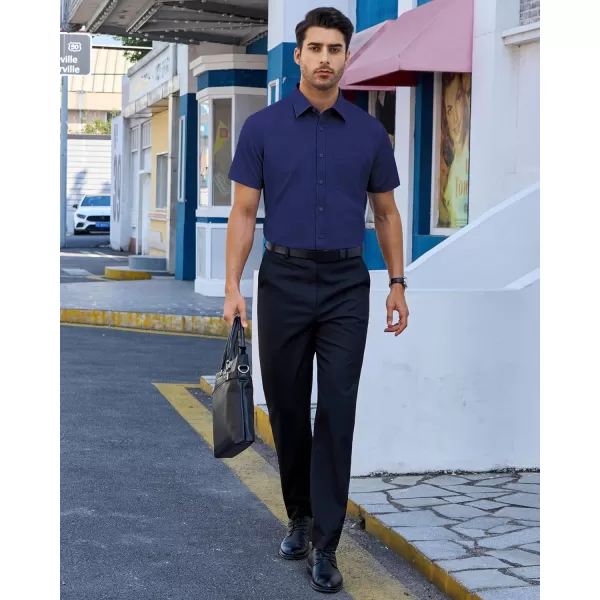 Alimens &amp; Gentle Mens Short Sleeve Dress Shirts Regular Fit Cotton Stretch Wrinkle-Resistant Button Down Shirts