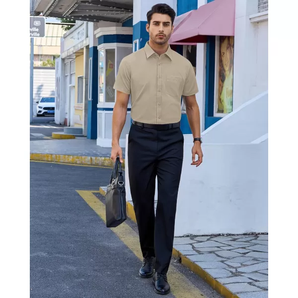 Alimens &amp; Gentle Mens Short Sleeve Dress Shirts Regular Fit Cotton Stretch Wrinkle-Resistant Button Down Shirts