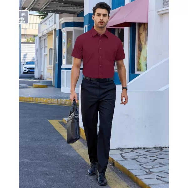Alimens &amp; Gentle Mens Short Sleeve Dress Shirts Regular Fit Cotton Stretch Wrinkle-Resistant Button Down Shirts