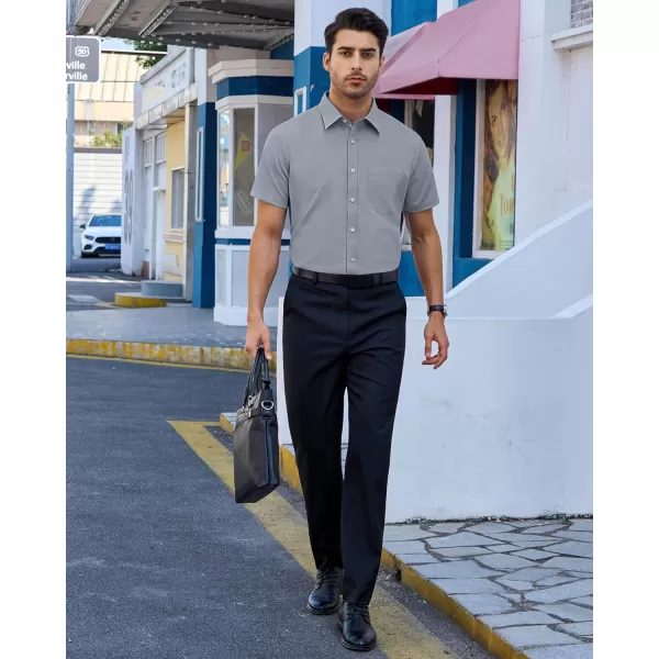 Alimens &amp; Gentle Mens Short Sleeve Dress Shirts Regular Fit Cotton Stretch Wrinkle-Resistant Button Down Shirts