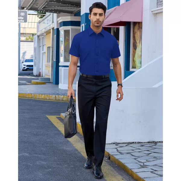 Alimens &amp; Gentle Mens Short Sleeve Dress Shirts Regular Fit Cotton Stretch Wrinkle-Resistant Button Down Shirts