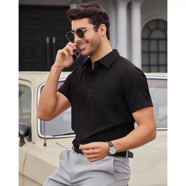 Alimens &amp; Gentle Mens Short Sleeve Dress Shirts Wrinkle Free Solid Casual Button Down Shirts with Pocket