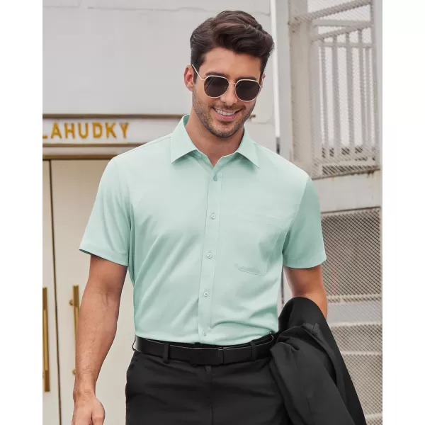 Alimens &amp; Gentle Mens Short Sleeve Dress Shirts Wrinkle Free Solid Casual Button Down Shirts with Pocket