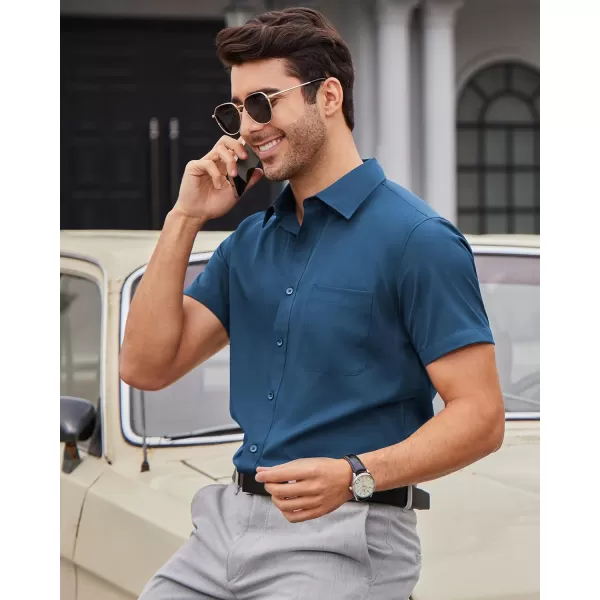 Alimens &amp; Gentle Mens Short Sleeve Dress Shirts Wrinkle Free Solid Casual Button Down Shirts with Pocket