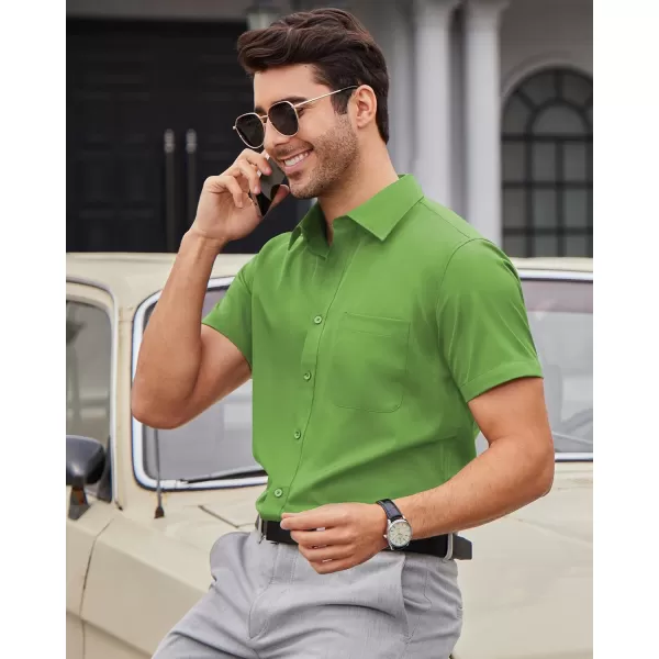 Alimens &amp; Gentle Mens Short Sleeve Dress Shirts Wrinkle Free Solid Casual Button Down Shirts with Pocket