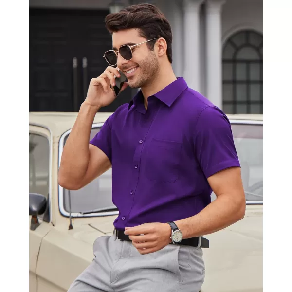 Alimens &amp; Gentle Mens Short Sleeve Dress Shirts Wrinkle Free Solid Casual Button Down Shirts with Pocket