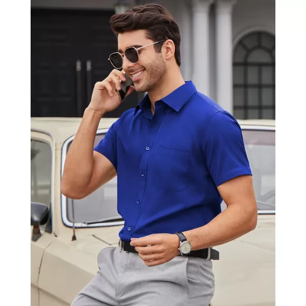 Alimens &amp; Gentle Mens Short Sleeve Dress Shirts Wrinkle Free Solid Casual Button Down Shirts with Pocket