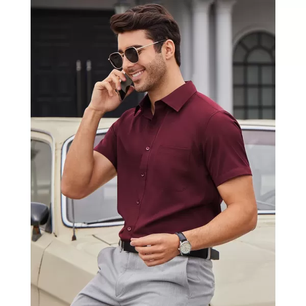 Alimens &amp; Gentle Mens Short Sleeve Dress Shirts Wrinkle Free Solid Casual Button Down Shirts with Pocket