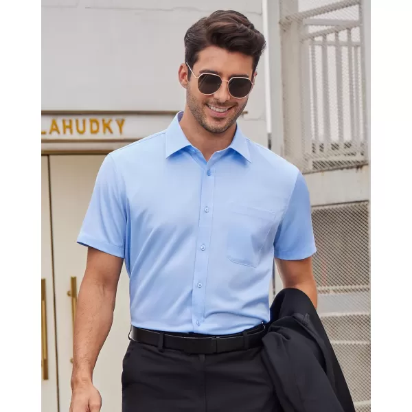 Alimens &amp; Gentle Mens Short Sleeve Dress Shirts Wrinkle Free Solid Casual Button Down Shirts with Pocket